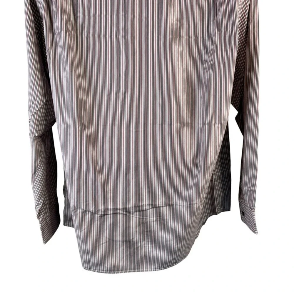 Banana‎ Republic Mens Large Classic Fit Striped Button Down Shirt Burgundy Brown